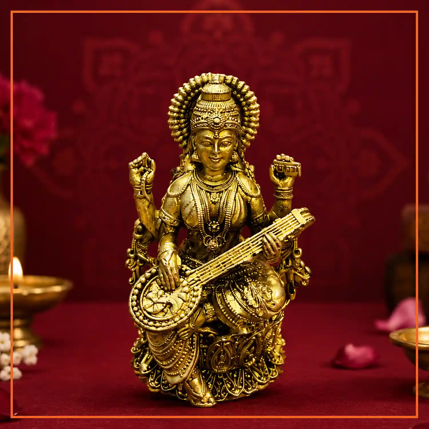 Brass Devi Saraswati Idol  | 5 cm